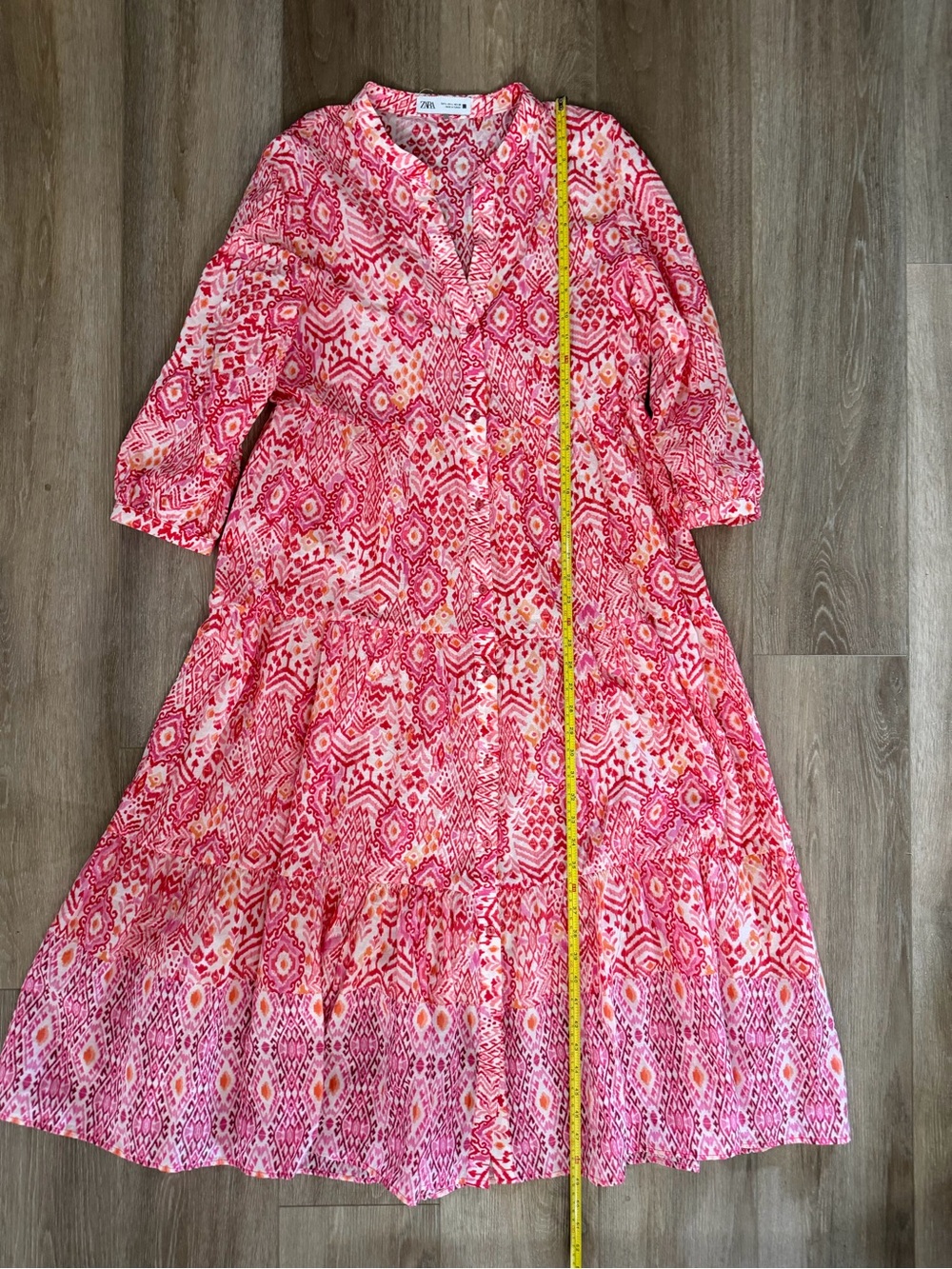 Zara Pink & White Printed Tiered Dress